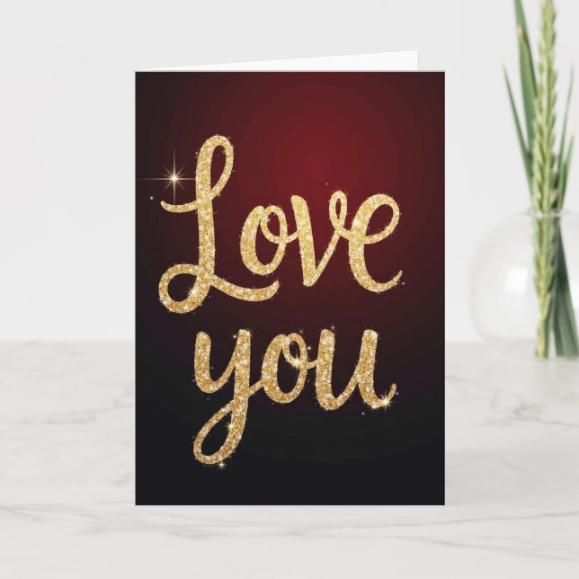 Romantic Glitter Script Love You Card (Front)