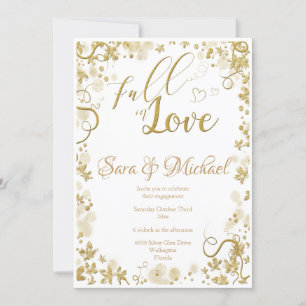 Romantic Glitter Typography Fall Leaves Engagement Invitation
