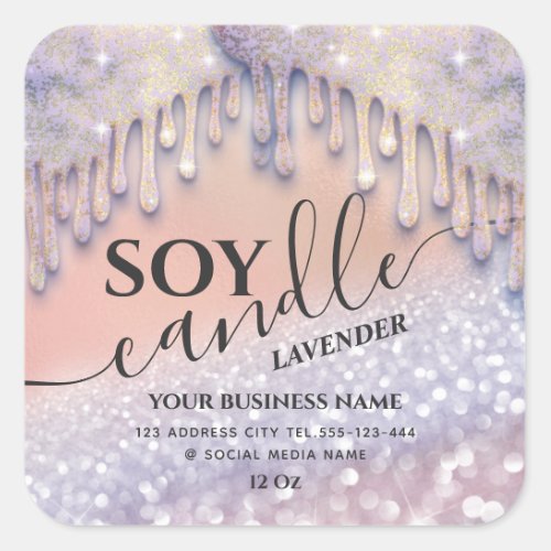 Romantic Glittery drips luxury modern soy candle Square Sticker