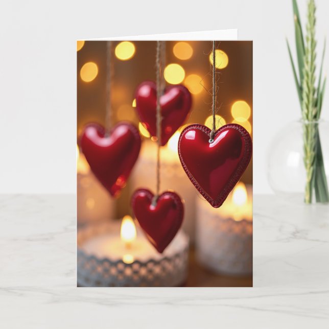 Romantic Glowing Hearts Card (Front)