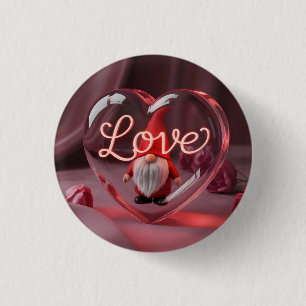 Romantic Gnome in Heart Display with Neon "Love" Button