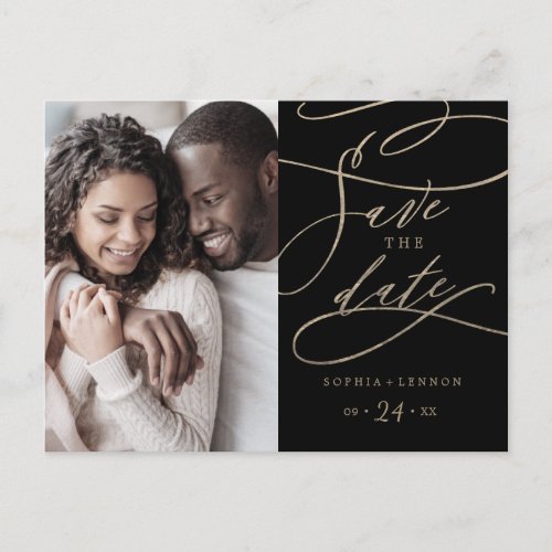 Romantic Gold and Black Photo Save the Date Invitation Postcard