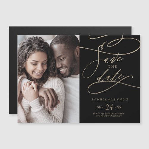 Romantic Gold and Black Photo Save the Date Magnetic Invitation