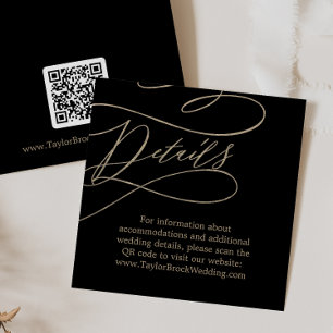 Romantic Gold and Black QR Code Wedding Details Enclosure Card