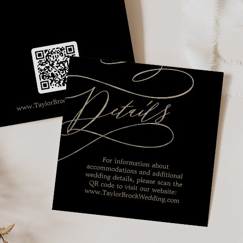Romantic Gold and Black QR Code Wedding Details Enclosure Card