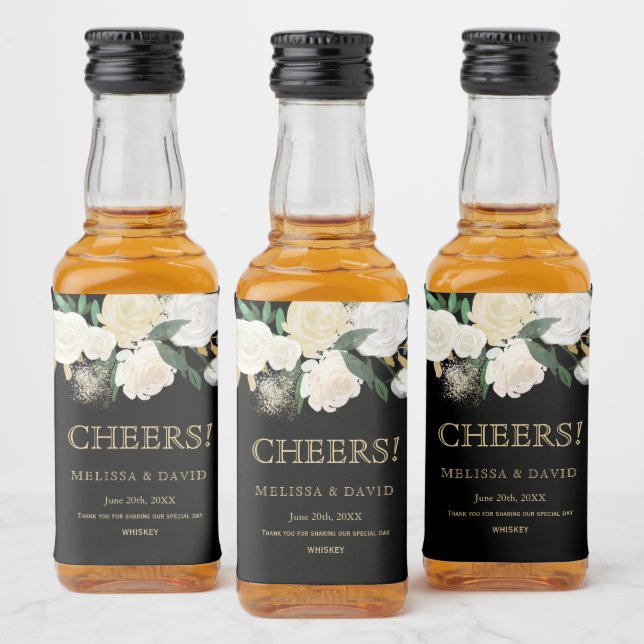 Romantic Gold and Black Winter Wedding Liquor Bottle Label (Bottles)