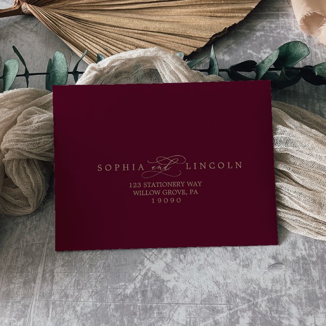 Romantic Gold and Burgundy Wedding RSVP Envelope (Creator Uploaded)