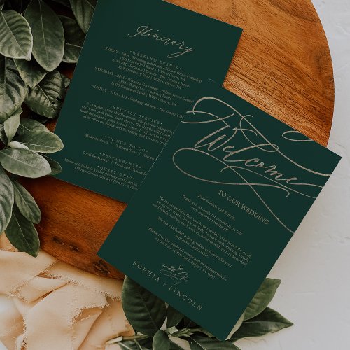 Romantic Gold and Green Welcome Itinerary Letter