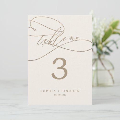 Romantic Gold and Ivory 5x7 Table Number