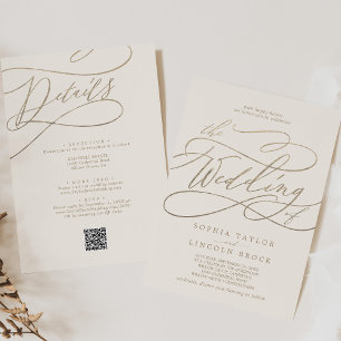 Romantic Gold and Ivory All In One QR Code Wedding Invitation