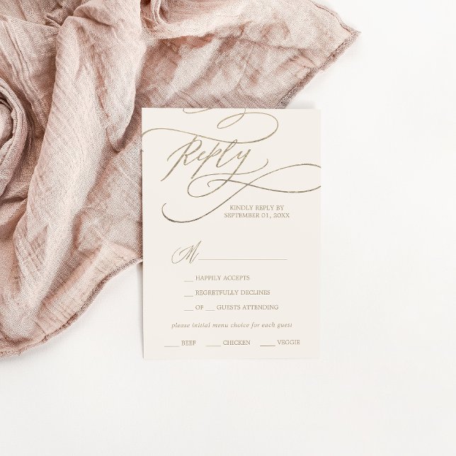 Romantic Gold and Ivory Menu Choice RSVP Card (Creator Uploaded)