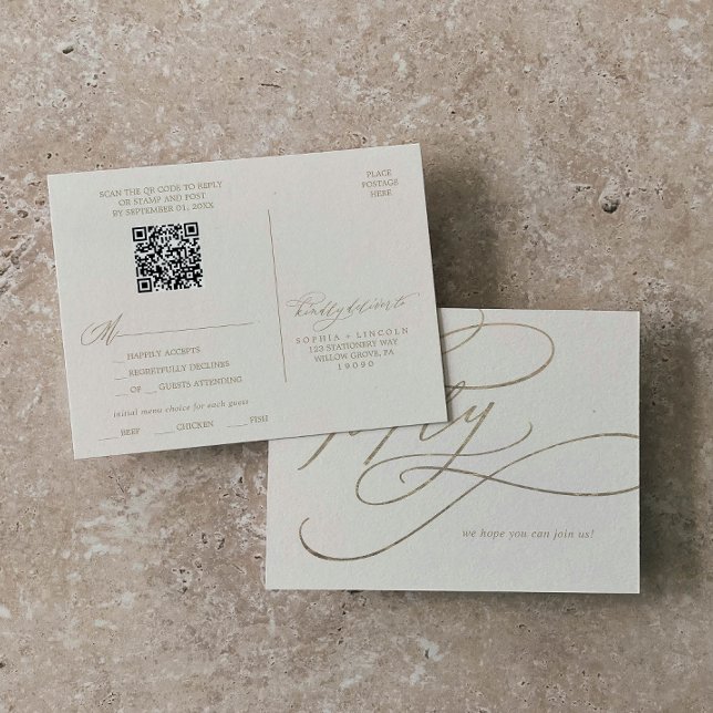 Romantic Gold and Ivory QR Code Menu Choice RSVP (Creator Uploaded)