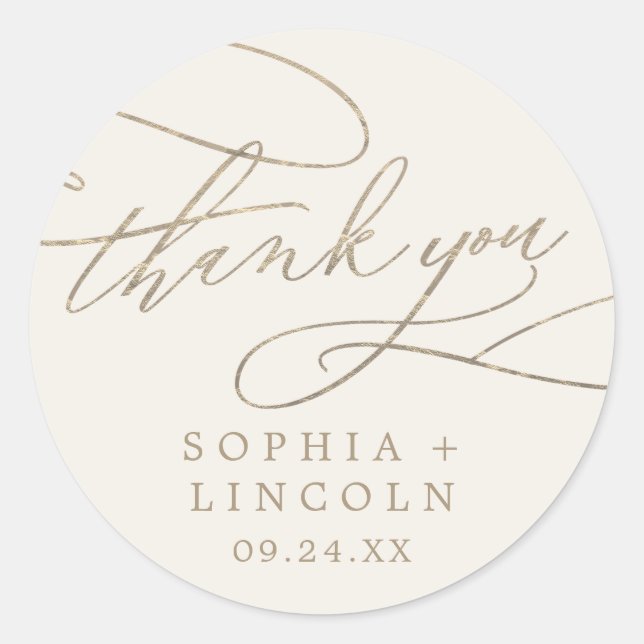 Romantic Gold and Ivory Thank You Favor Sticker (Front)