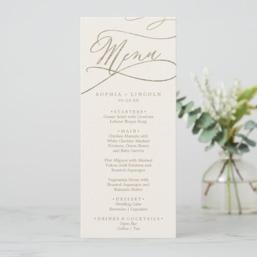Romantic Gold and Ivory Wedding Dinner Menu | Zazzle