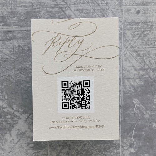 Romantic Gold and Ivory Wedding QR Code RSVP Enclosure Card