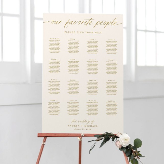 Romantic Gold and Ivory Wedding Seating Chart Foam Board (Elegant Wedding Seating Chart - Gold & Ivory - Romantic Modern Our Favorite People)