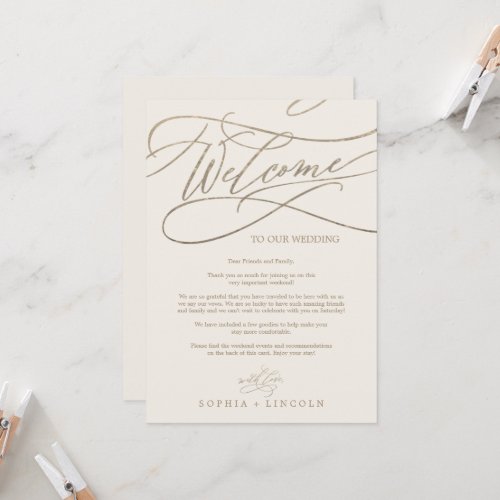 Romantic Gold and Ivory Welcome Itinerary Letter