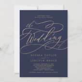 Romantic Gold and Navy All In One QR Code Wedding Invitation (Front)