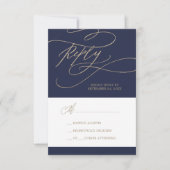 Romantic Gold and Navy Calligraphy Simple RSVP Card (Front)