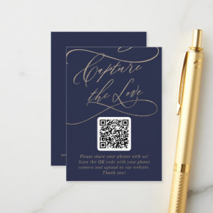 Romantic Gold and Navy QR Code Capture The Love Enclosure Card