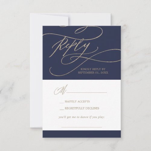 Romantic Gold and Navy Song Request RSVP Card