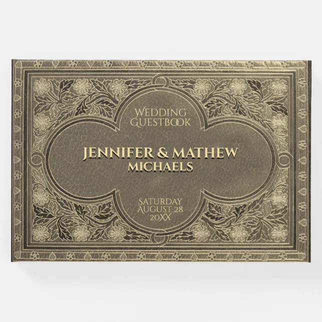 Romantic Gold Antique Look Guest Book | Zazzle