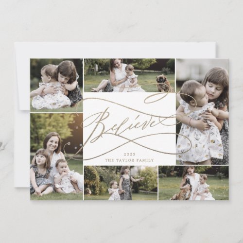 Romantic Gold Believe 7 Photo Family News Holiday Card