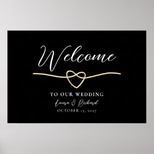 Romantic Gold Black Wedding Welcome Sign