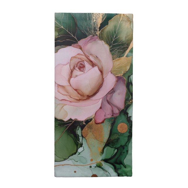 Romantic Gold Blush Pink Rose Floral Bridal shower Cloth Napkin (Half Fold)