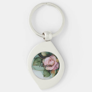 Romantic Gold Blush Pink Rose Floral Bridal shower Keychain