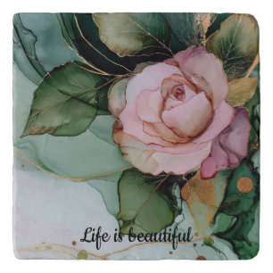 Romantic Gold Blush Pink Rose Floral Bridal shower Trivet