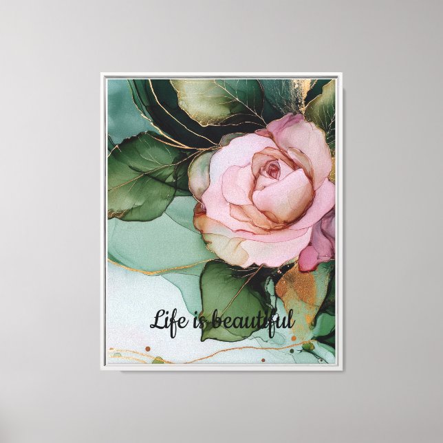 Romantic Gold Blush Pink Rose Floral  Canvas Print (Front)