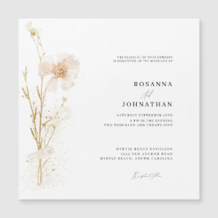 Romantic Gold & Blush Pressed Flowers Wedding Magnetic Invitation