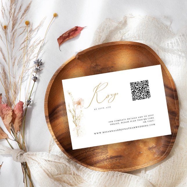 Romantic Gold Blush Wedding Website QR Code  RSVP Card (Creator Uploaded)