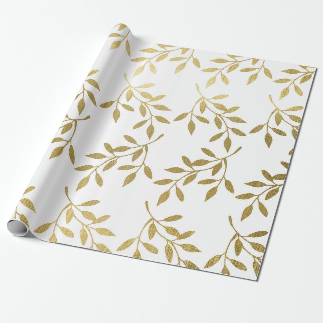 Romantic Gold Botanical Leaf Wedding Wrapping Pape Wrapping Paper (Unrolled)