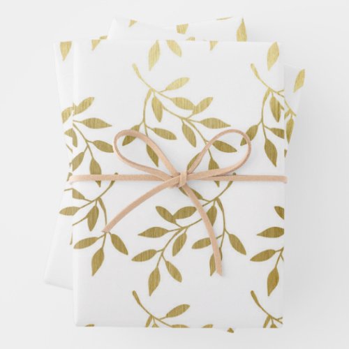 Romantic Gold Botanical Leaf Wedding Wrapping Paper Sheets