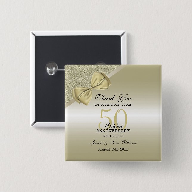 Romantic Gold Bow & Glitter 50th Wedding       Button (Front & Back)