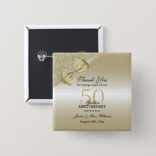 Romantic Gold Bow  Glitter 50th Wedding       Button