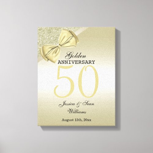 Romantic Gold Bow  Glitter 50th Wedding        Canvas Print