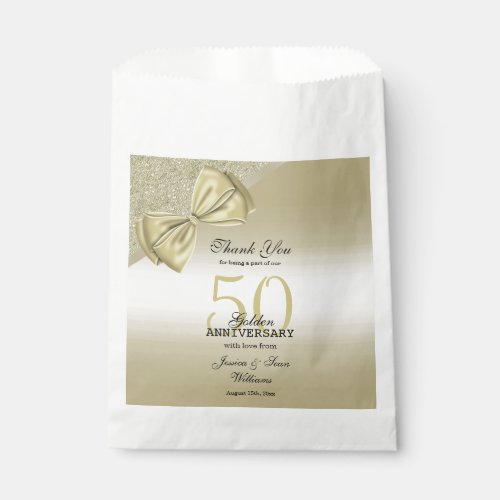 Romantic Gold Bow  Glitter 50th Wedding      Favor Bag