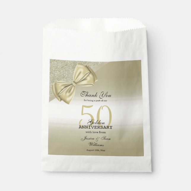 Romantic Gold Bow & Glitter 50th Wedding      Favor Bag (Front)