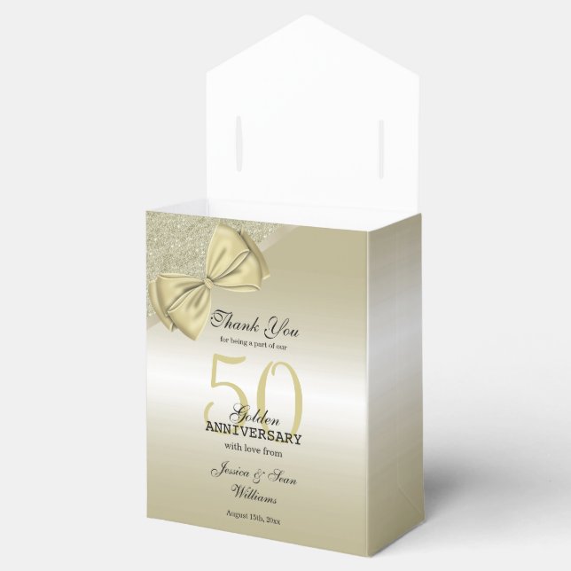 Romantic Gold Bow & Glitter 50th Wedding    Favor Boxes (Opened)