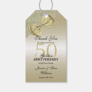 Romantic Gold Bow & Glitter 50th Wedding Gift Tags