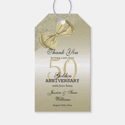 Romantic Gold Bow  Glitter 50th Wedding     Gift Tags