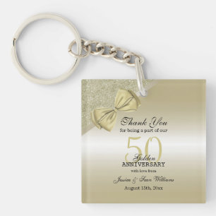 Romantic Gold Bow & Glitter 50th Wedding Keychain