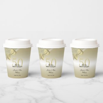Romantic Gold Bow & Glitter 50th Wedding     Paper Cups by shm_graphics at Zazzle