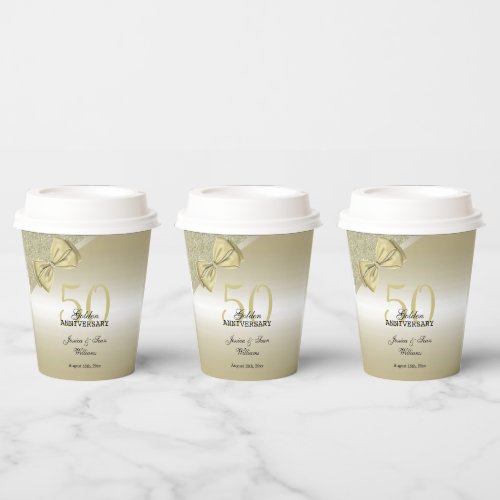 Romantic Gold Bow  Glitter 50th Wedding     Paper Cups