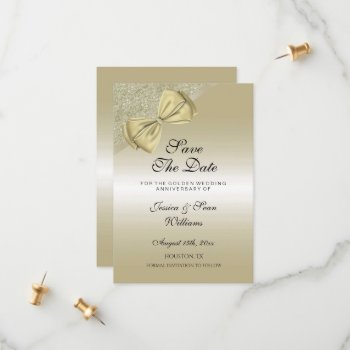 Romantic Gold Bow & Glitter 50th Wedding  Save The Date by shm_graphics at Zazzle