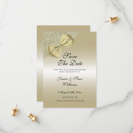 Romantic Gold Bow & Glitter 50th Wedding  Save The Date