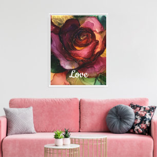 Romantic Gold Burgundy Red Rose Floral Love Canvas Print